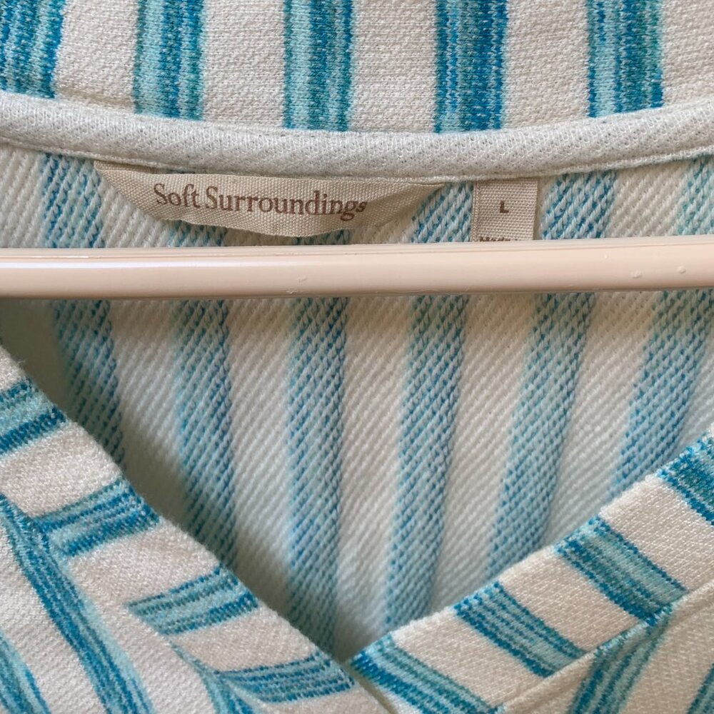 Soft Surroundings Tunic Stripe Briza Stripe Tunic Sz Large Blue White 3/4 Sleeve - Picture 2 of 4